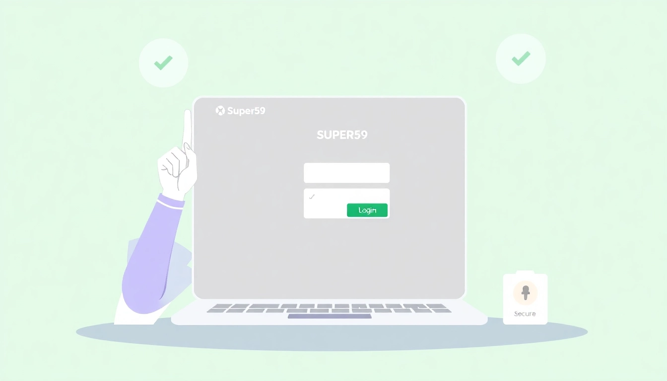 Super59 login page interface with secure access, showing login form and branding elements for Indonesian users
