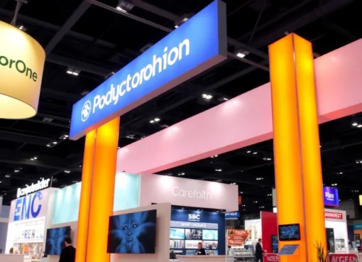 High-quality tradeshow displays in a dynamic booth setting highlighting banners, backdrops, and modular exhibits to attract attendees.
