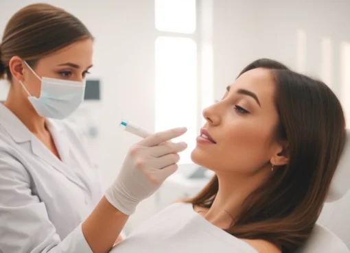 Professional administering Botox Behandlung in a serene clinic environment, emphasizing care and expertise.