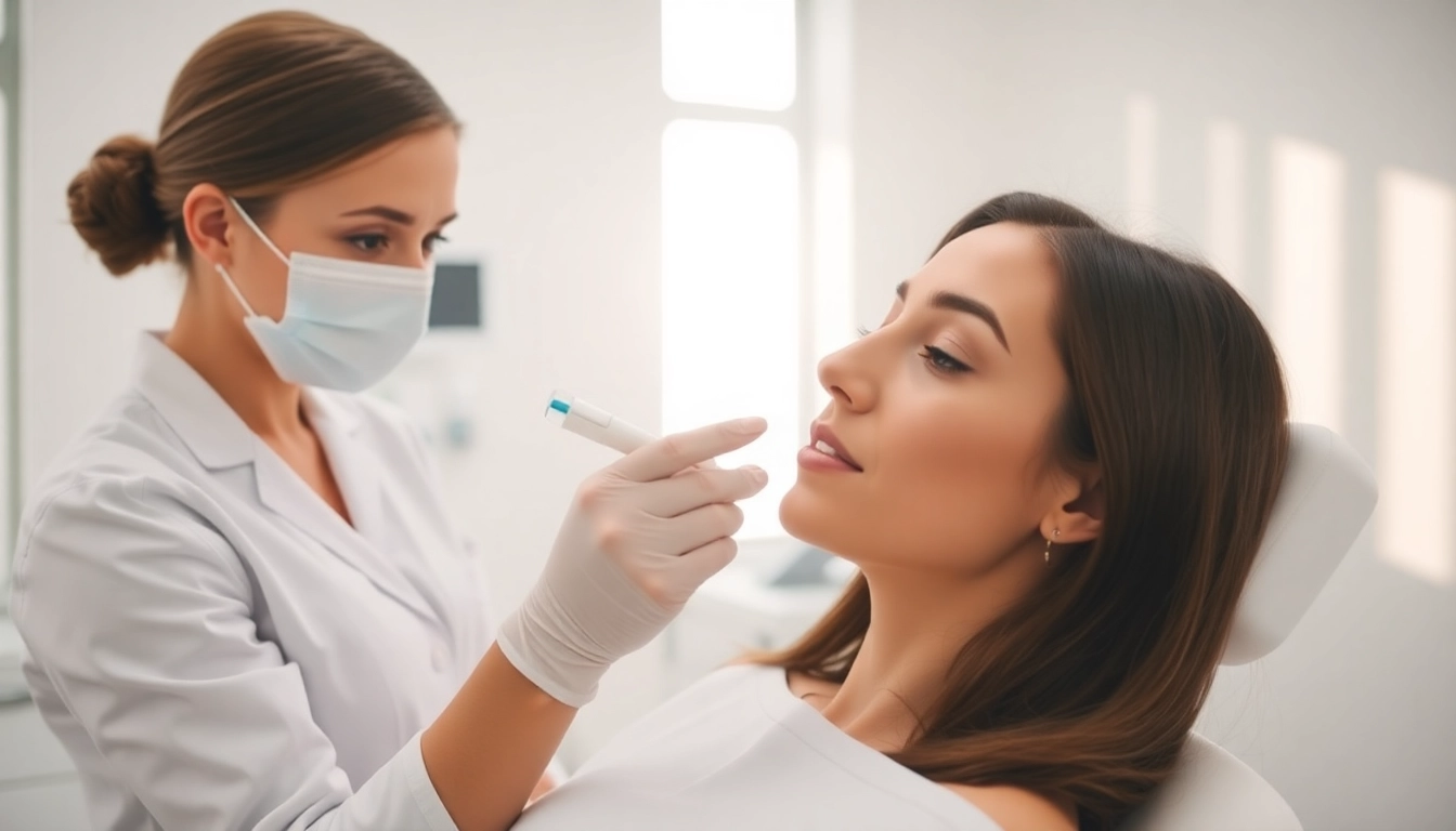 Professional administering Botox Behandlung in a serene clinic environment, emphasizing care and expertise.