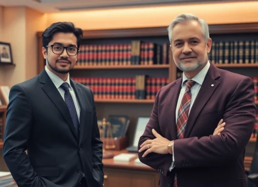 Expert 마약변호사 consulting with a client in a well-lit legal office, demonstrating trust and professionalism.