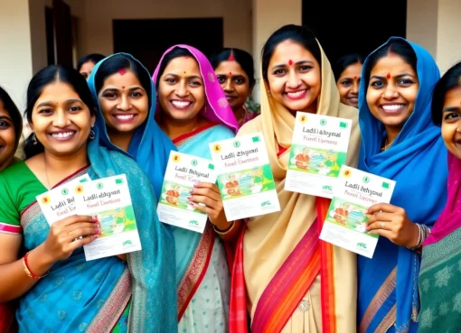 Women benefiting from Ladli Behna Yojana receive financial aid, symbolizing empowerment and community support.