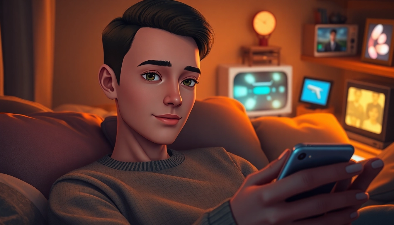 Realistic digital scene of an intimate moment between an AI character and a user in a cozy, warmly lit room.