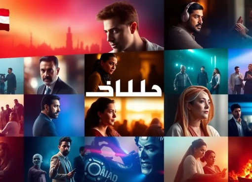 مشاهدة مسلسلات عربى بجودة عالية، تصاميم فنية تحاكي دراما مصرية وخليجية مشهورة، لافتة جذابة للموقع.