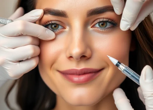 Botox Zürich: Young woman receiving a professional treatment for facial rejuvenation in Zurich clinic, natural lighting.