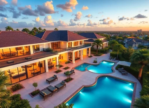 Casas a venda em Orlando com piscina e vista para o bairro de luxo, ideal para investimentos ou morar.