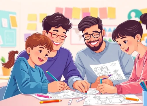 Coloring pages from https://mycolor.school/ featuring kids and adults engaging in colorful arts and crafts activities in a lively, inspiring setting.