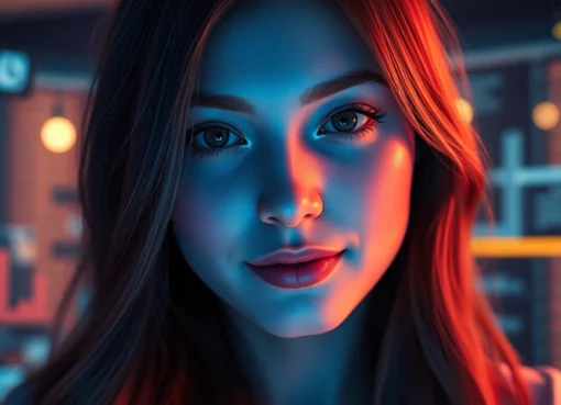 AI girlfriend engaging in a friendly conversation through a sleek digital chat interface, showcasing emotional connection and personalization.