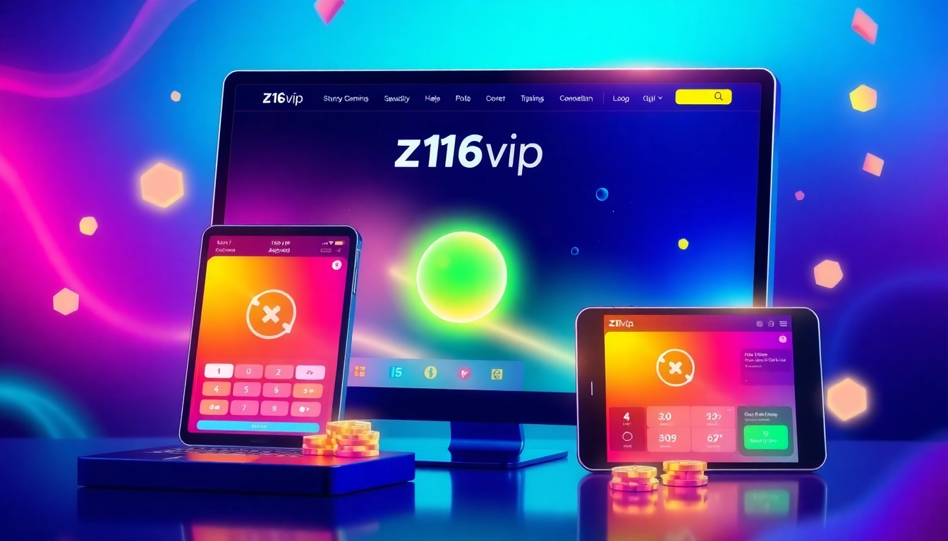Z16vip online gaming platform interface on mobile and desktop, highlighting user engagement and security features.