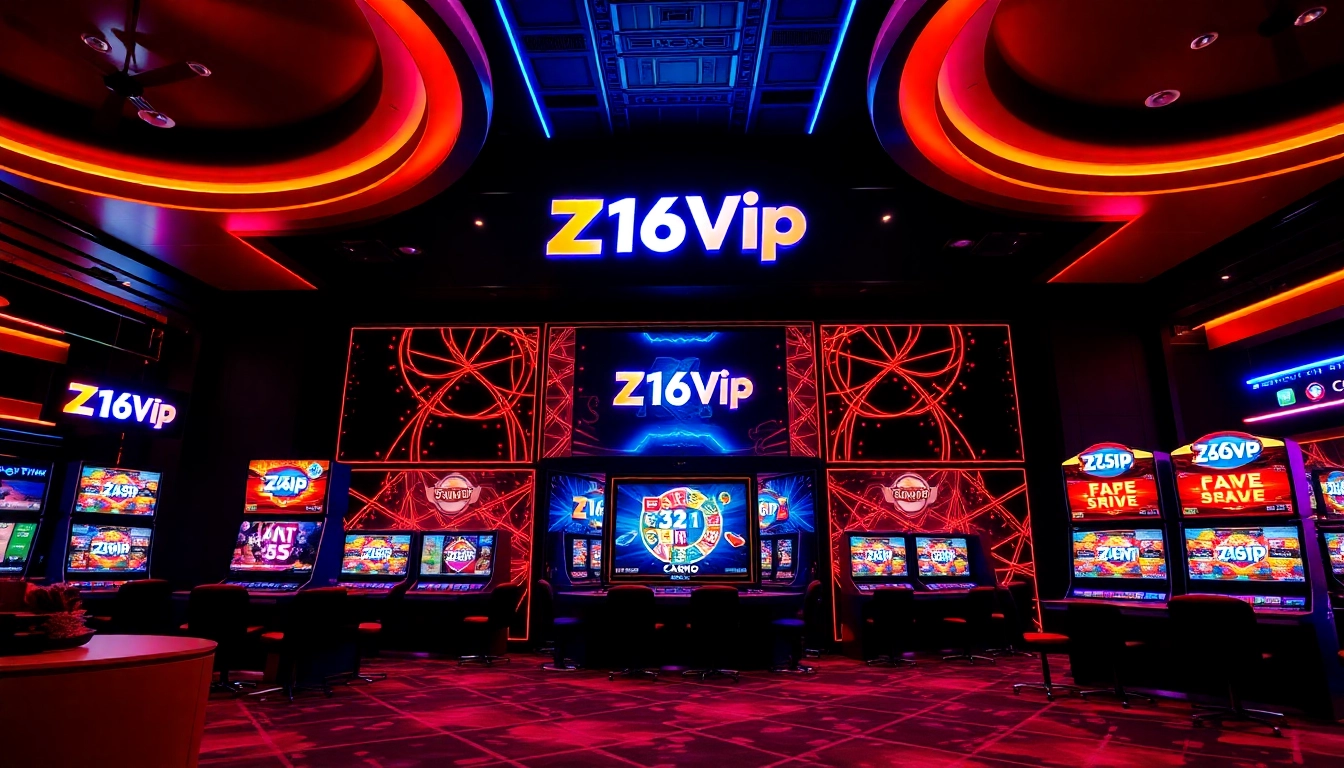 Z16vip branded online casino interface with vibrant lights and advanced technology for engaging