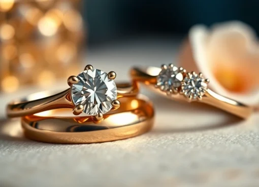 Detailed view of classic engagement rings with solitaire diamonds on gold bands, highlighting timeless elegance and craftsmanship for screen readers.