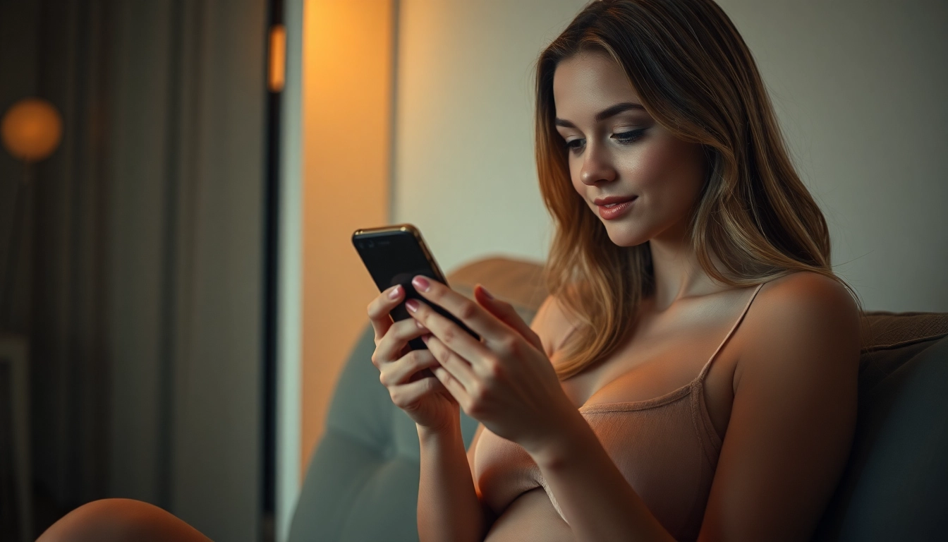 Young woman sending sexy plan cul nudes on mobile device in a private setting for discreet