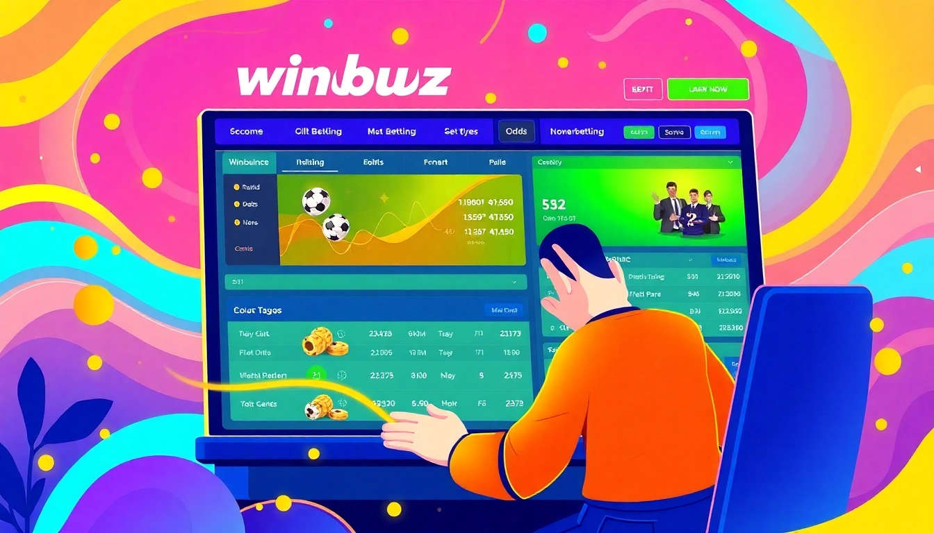 Winbuzz logo displayed on a sleek betting platform interface with vibrant colors and engaging