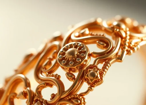 Zlota bransoletka showcasing detailed craftsmanship and shining gold surface for elegant