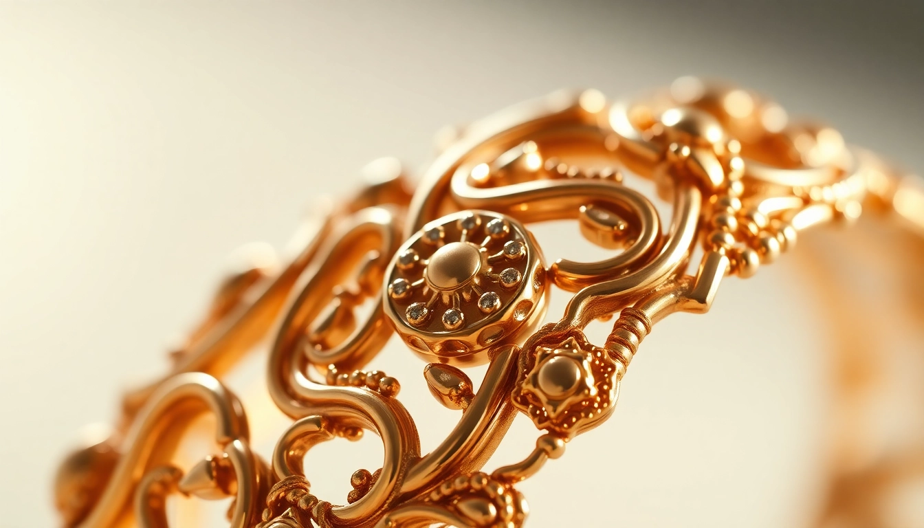 Zlota bransoletka showcasing detailed craftsmanship and shining gold surface for elegant