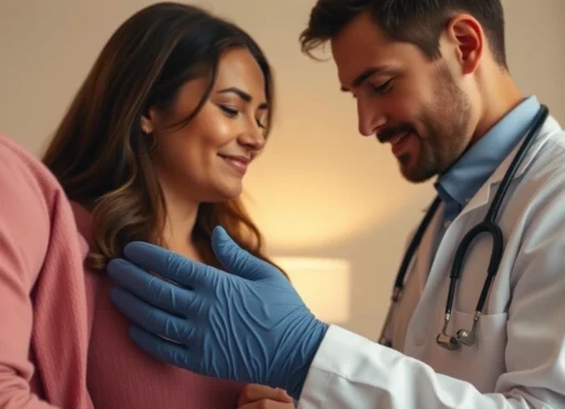 Fecondazione process showing a doctor assisting a couple during fertility treatment with clear,