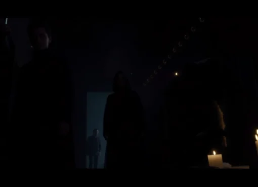 Captivating horror video scene with dark shadows and suspenseful mood, perfect for drawing viewers into chilling content.