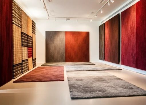 Vibrant tappeti a Milano displayed in a stylish showroom, showcasing a mix of modern and