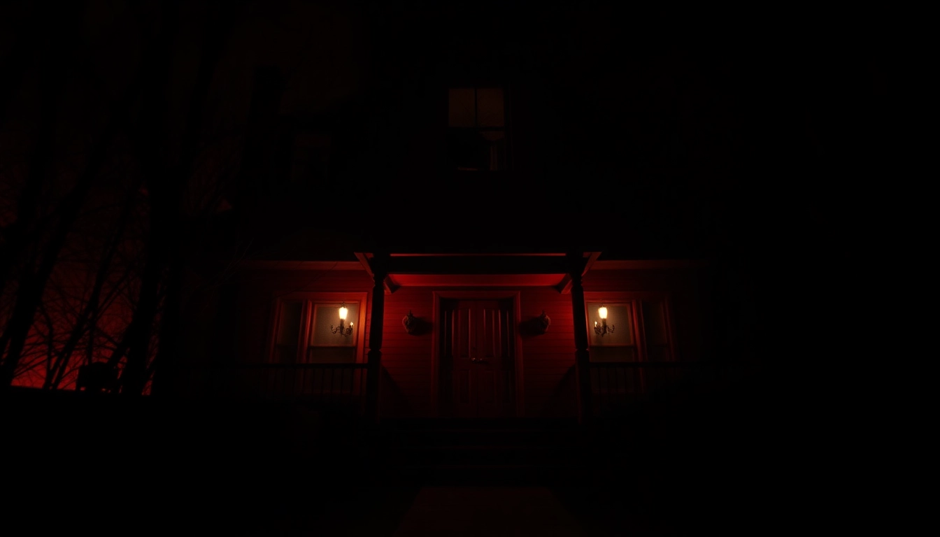 Thoroughly detailed horror video scene with haunted house, shadows, and tense atmosphere for engaging visual impact.