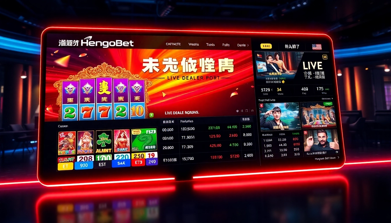 Engaging hengongbet online casino platform showcasing slot reels, live dealer games, and sports