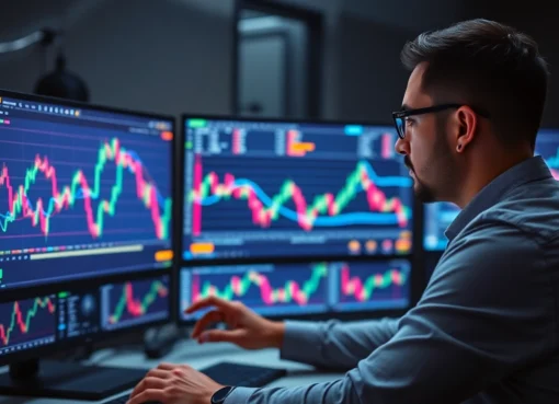 Trading view platform displaying real-time market charts with detailed technical analysis for