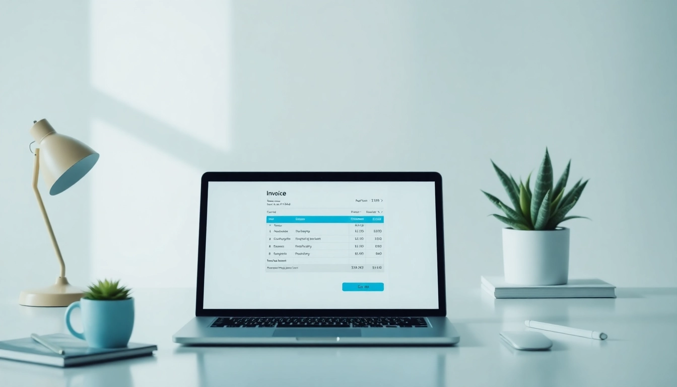 Professional invoice generator tool showing customizable invoice templates on a computer screen